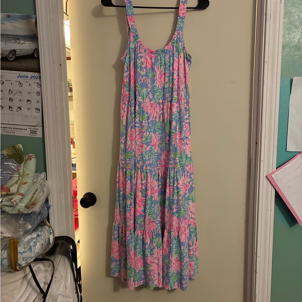 NWOT Loro Midi Dress Peri Blue Print (Sunrise Bay) - Picture 3 of 5